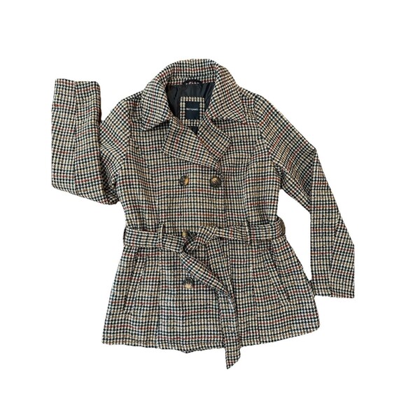 Riley & James Houndstooth Plaid Double Breasted Belted Coat Jacket Tan XL - Picture 6 of 11